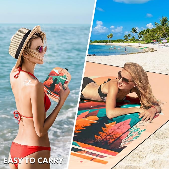 HIHOHO Beach Blanket Waterproof Sandproof Extra Large Beach Mat 79" X 83"/120"x108"for 1-8 Adults Quick Drying Durable Outdoor Picnic Mat for Beach Travel Camping Hiking