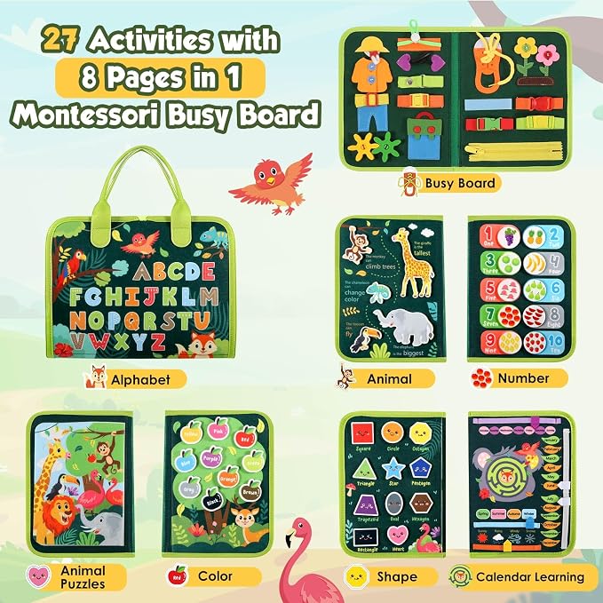 GOLIYEAN Toddler Busy Board - Montessori Toys for Toddler Boy Girl Birthday Gifts, Educational Learning Sensory Busy Book for Toddlers, Quiet Activity Books for Toddlers, Travel Toys for Airplane Car