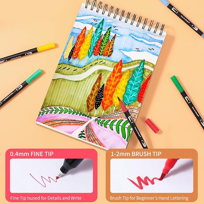 TOSHARE 120 Colors Brush & Fine Dual Tip Watercolor Markers for Adult Coloring Books No Bleeding Paint Pens For Drawing Note Taking Planner Calligraphy Journaling Card Making Back-to-School Supplies