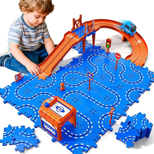 Toddler Toys for 3 4 5 6 Year Old Boys Kids Girls, 45 Pcs Puzzle Track Car Set for Boys Toddlers 3-5 4-6, Puzzle Race Tracks Car Toys Set for Kids Ages 3 4 5 6,Toddler Toys Birthday