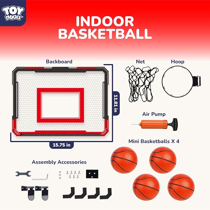 TOY Life Basketball Hoop Over The Door Basketball Hoop Room Office Mini Hoop Basketballs Hoop Indoor Kids Teens Adults Basketball Toy Basketball Goal with 4 Balls