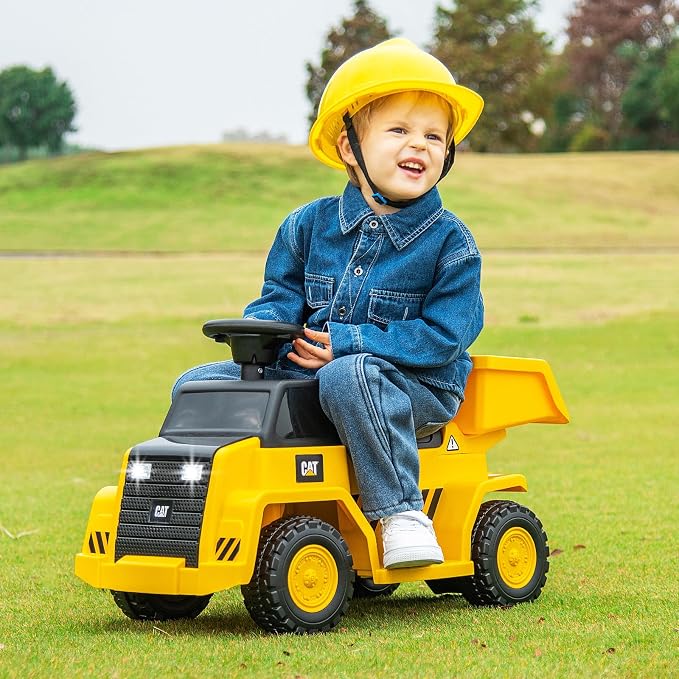 Costzon Ride on Dump Truck, 6V Licensed Caterpillar Ride on Construction Vehicle with Adjustable Dump Bed, Horn & LED Lights, Kids Gift Battery Powered Ride on Toy for Toddlers 18-36 Months