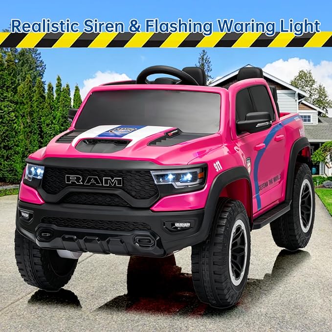 FINITO 4WD Kids 24V 4x4 Kids Ride On 2 Seater Police Truck, Remote Control Ride On Toy Car, Kids' Electric Ride On Truck, Kids' Side by Side Truck for Children Ages 3+, Powered Cars for Kids