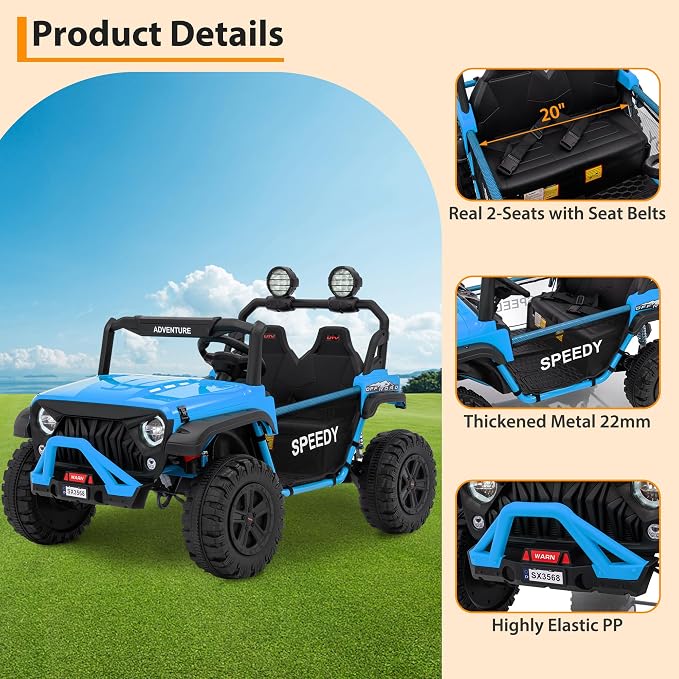 24V Ride on Car for Big Kids, Iron 2 Seater Ride on Toy, Fast 4.97MPH Truck, 4WD Kids Electric Vehicles with Remote Control, Spring Suspension, Front & Behind LED Lights, Dual Storage, Music,