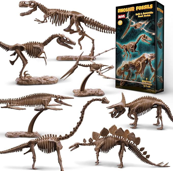 7-Pack Big Dinosaur Fossil Skeleton Building Kit | Take Apart & Rebuild Dinosaur Bones Models | STEM Science Archaeology Toy Gift for Kids 6+ | T-Rex, Triceratops, Velociraptor