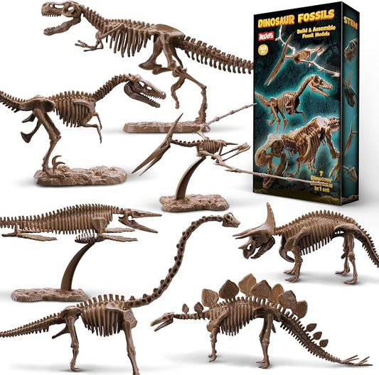 7-Pack Big Dinosaur Fossil Skeleton Building Kit | Take Apart & Rebuild Dinosaur Bones Models | STEM Science Archaeology Toy Gift for Kids 6+ | T-Rex, Triceratops, Velociraptor