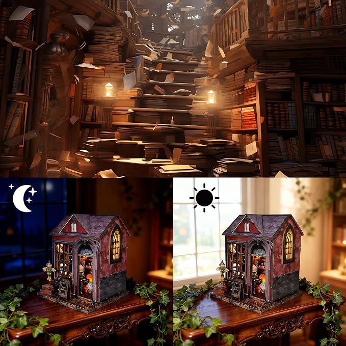 Magic Cabin Miniature Dollhouse with LED Lights, Vintage Furniture & Decor – Handcrafted Fantasy Shop Display for Home Decor, Collectibles & Gifts