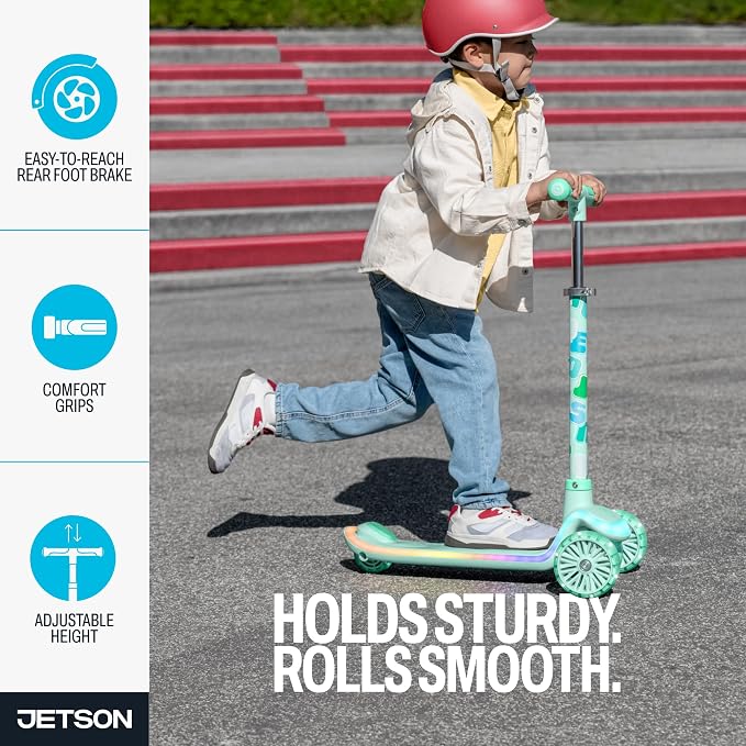 Jetson Twee 3-Wheel Light-Up Kick Scooter, Kids’ Scooter with LavaTech Deck Lights, Adjustable Handlebar Height, 4.7-Inch Wheels, Ages 3+