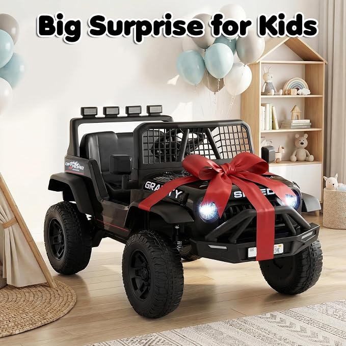 Costzon Ride on Truck, 24V Ride on Toys for Kids, Electric Vehicle with Parent Remote Control, Music, Horn, LED Headlights & Spring Suspension, Kids Car for Boys & Girls Aged 3+ (24V,Black)