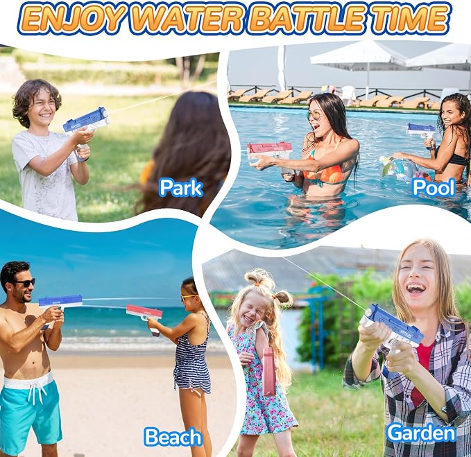Electric Water Guns for Kids and Adults - Automatic Power Water Pistol with 1000ml Large & 25-33FT Long Range Squirt Guns for Pool Beach Party Outdoor Summer Toys Gift for Boys Girls (2 Pack)