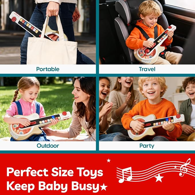 TOP BRIGHT Montessori Busy Board (Wooden Kids Guitar)