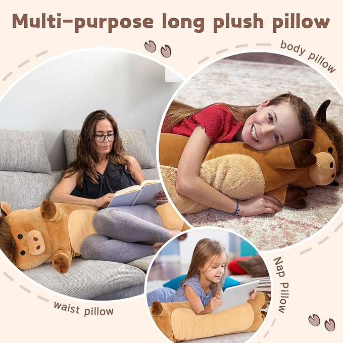 Tezituor 43" Cute Highland Cow Stuffed Animal,Soft Long Cow Plush Pillow Gift for Kids Adults,Big Stuffed Cow Plush Toy for Sleeping Boys Girls