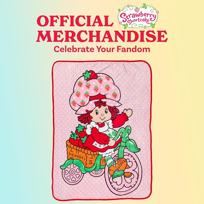 Silver Buffalo Strawberry Shortcake on Bike Polka Dot 45" x 60" Fleece Throw, Soft and Cozy Blanket, 180 GSM