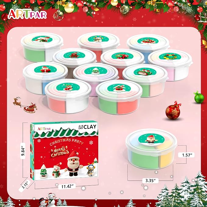 ARTPAR Air Dry Clay Kit for Kids,Christmas Crafts Supplies,12 Boxes Modeling Magic Clay Kit with Sculpting Tools Tutorials,Xmas Snowman Holiday Party Decor Gifts for Boys & Girls Age 3-12 Years
