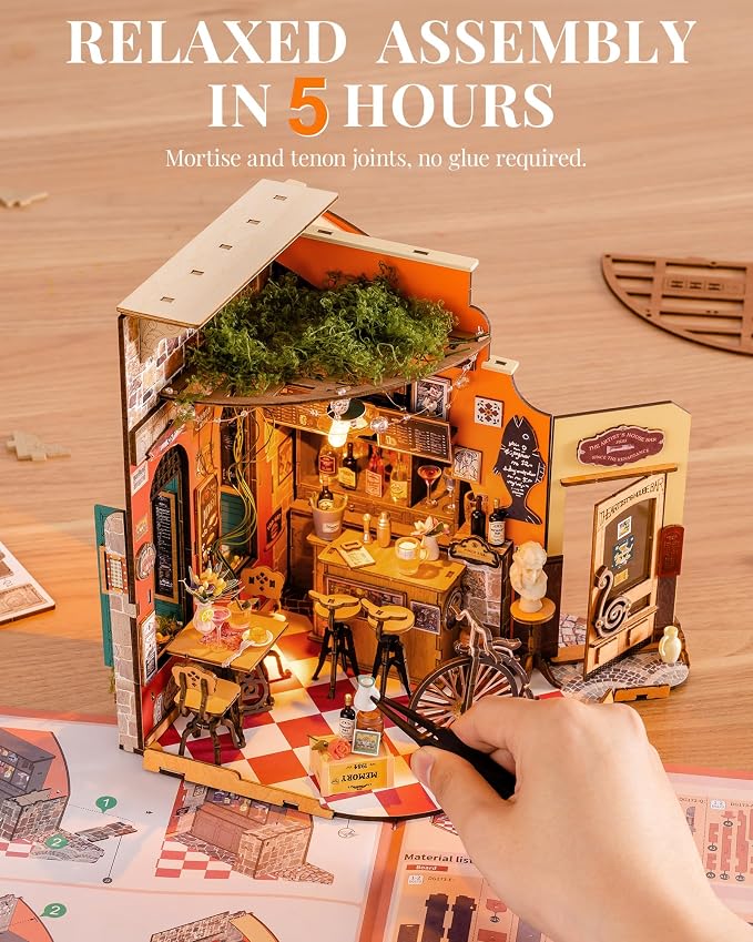 Rolife DIY Miniature House Kit for Adults, Cheers Bar Mini Wooden Dollhouse 1:18 Tiny Building Diorama Mini Model House Kits Birthday Craft Hobbies Gift Home Decor for Friends Family