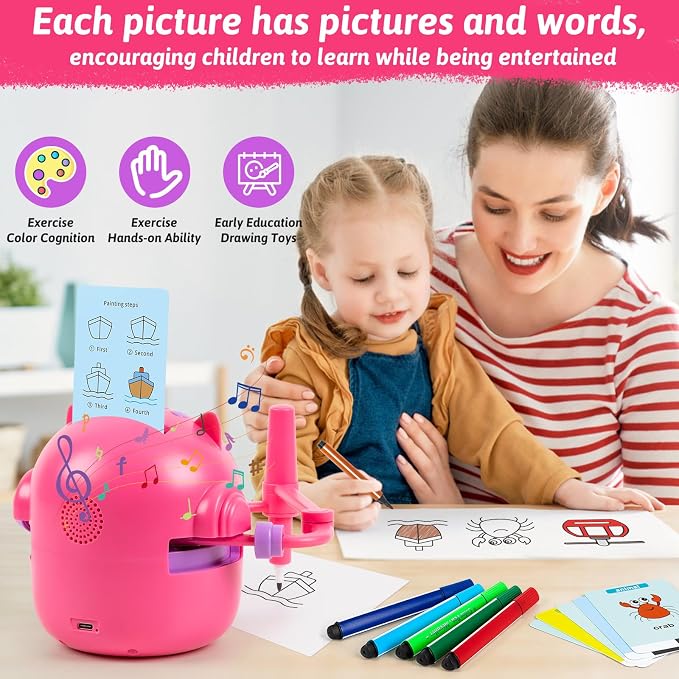 TREEFIA Drawing Robot for Kids, Drawing Robot for Kids 6 7 8 9 10 11 12 Year Old, Doodle Bot Toy with 100 Drawing Cards & 16 Color Pens for Girls and Boys