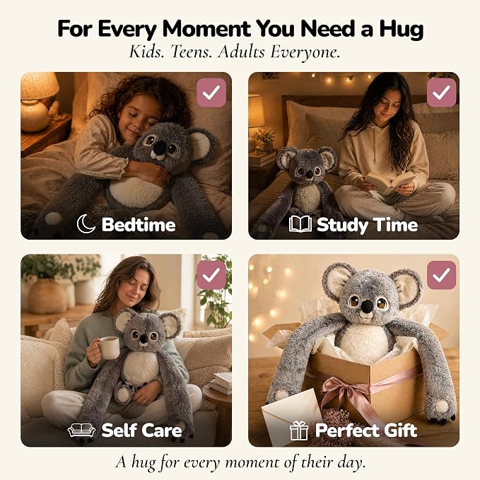 Huggle Healers Weighted Stuffed Animals for Adults, Teens and Kids - 36 Inch Long Plush Arms Grey Stuffed Animal for Hugs - 4.5lb Koala Plushies - Noa Koala