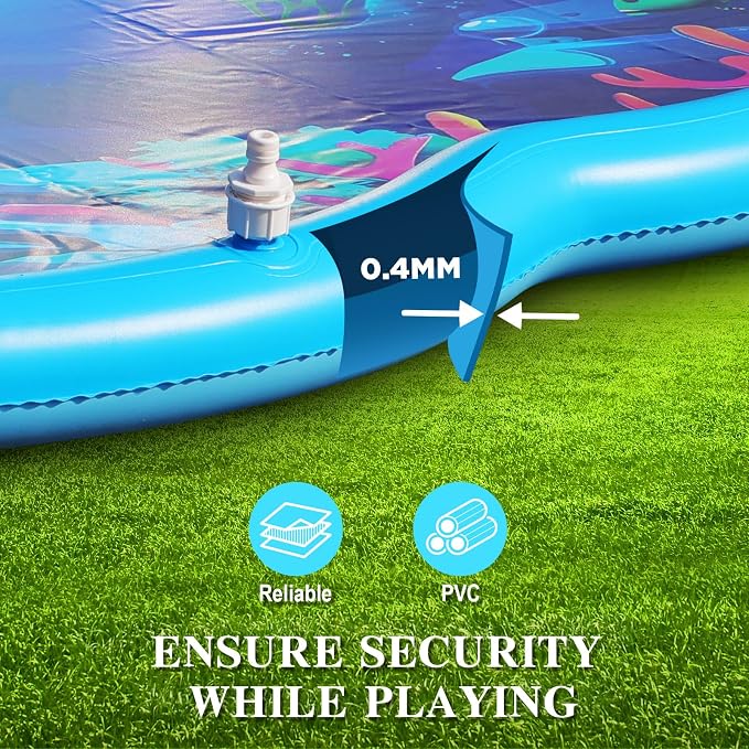 Splash Pad Sprinkler for Kids & Dog, 75" Round Sea World Splash Pad for Toddler 1-3, Thicken Outdoor Water Toy Play Mat for Children, Backyard Inflatable Sprinkler Shallow Pool Fountain Pad