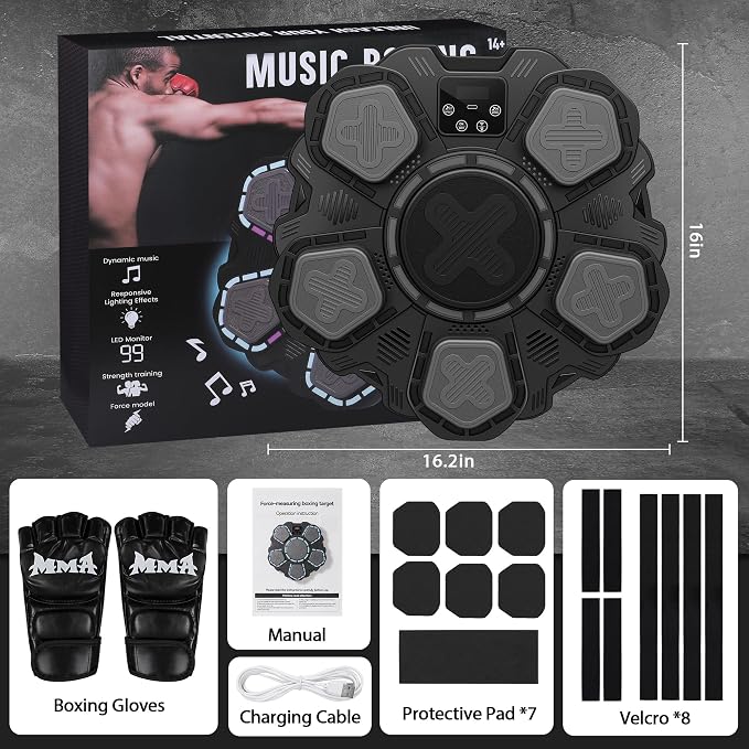 Music Boxing Machine Sport Toys for Kids and Adults,Wall Mounted Bluetooth Smart Punching Target,Training Pad Toy with Boxing Glove,Ideas Toys for Boys Girls Kids 3 4 5 6 7 8 9 10 11 12+ Years Old