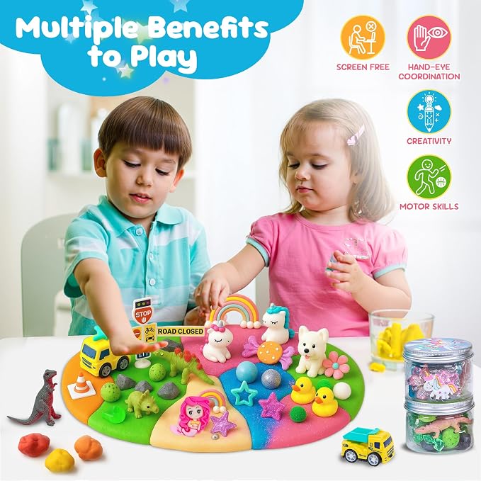 JOY SPOT! 8-Pack Play Dough Jars, Reusable Sensory Play Kit for Kids, Non-Toxic, Educational Creative Playdough,Birthday Valentines Gift,Party Favors, Goodie Bags, Boys Girls Home Preschool Classroom