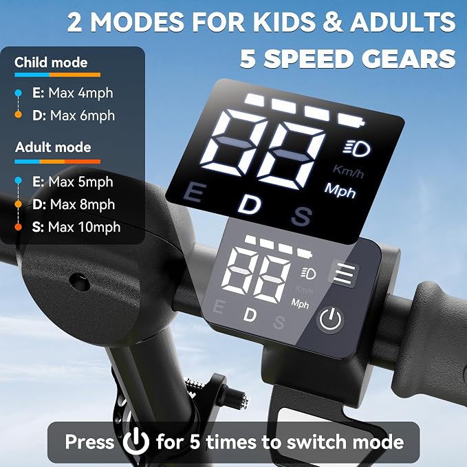 4-Wheel Electric Scooter for Kids w/ 250W Motor, Max 10 MPH & 8.5 Miles, Foldable E-Scooter for Kids with Rainbow Lights, LED Display, 5 Speeds & Adjustable Balance, UL-2272 Certified