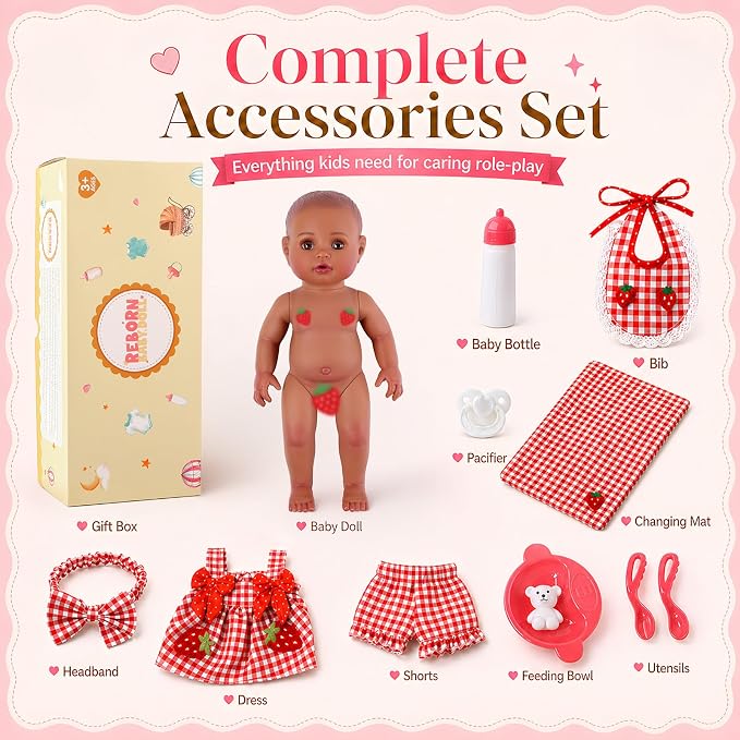 BABESIDE Black Baby Dolls Set - 15 Inch Soft Full Vinyl Washable Realistic Baby Doll with Feeding Accessories, Poseable Real Life Baby Dolls, Interactive Play Toy Gift for Kids Age 3+