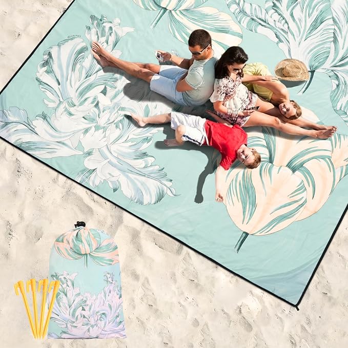 HIHOHO Beach Blanket Waterproof Sandproof Extra Large Beach Mat 79" X 83"/120"x108"for 1-8 Adults Quick Drying Durable Outdoor Picnic Mat for Beach Travel Camping Hiking