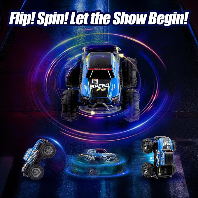 Amphibious Remote Control Car, Monster Trucks for Boys Age 4-7, Monster Truck Toys W/Blocks & 360°Spin, 4WD All-Terrain Off-Road RC Cars with 2 Batteries 100 min, 2.4GHz Pool Toy Gift for Kids
