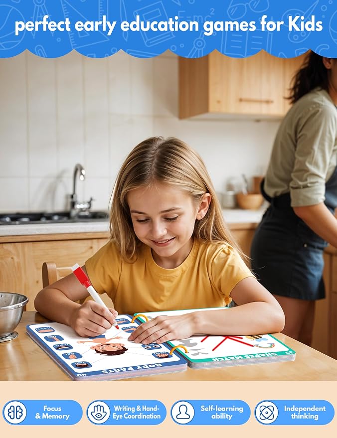 Preschool Learning Activities Educational Workbook, 62 Reusable Pages Pre Kindergarten Workbooks, Number Letter Tracing Books for Kids, Autism Learning Materials, ABC Busy Book for Kids Ages 3-7
