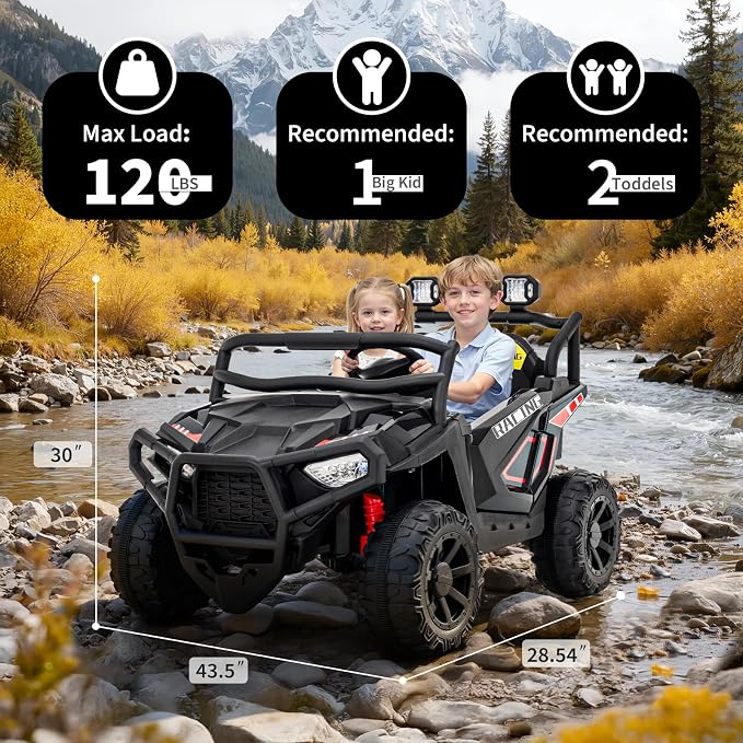 Garvee 24V Ride on Toys for Big Kids, 2 Seater Electric UTV Car with Remote Control, 4-Wheeler Suspension, Soft Start, 3 Speeds, Led Lights, Bluetooth, Ride on Truck Kids 2-8 Years