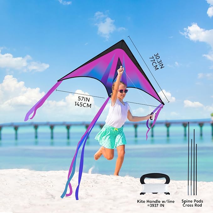 JOYIN 3 Packs Large Delta Kite Gradient Rainbow, Easy to Fly Huge for Kids and Adults, Large Delta Beach Kite for Outdoor Games and Activities