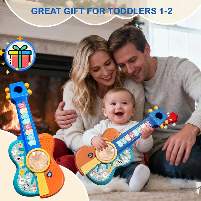 Toddlers Guitar Musical Toys for 1-2 Year Old Boy/Girl, Multiple Modes with Piano Keys, Animal Sounds, Musical, Baby Toys 12-18-24 Months, Gifts for One Year Old Boys/Girl