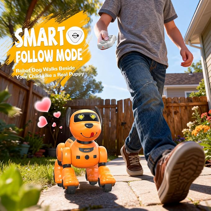 anysun Robot Dog Toy for Kids, Programmable Remote Control Robots Puppy with Follow Up & Touch Sensors, Dancing & Singing, Smart Stunt Robot Pet, Interactive Robotic Dog for Kids (Orange)