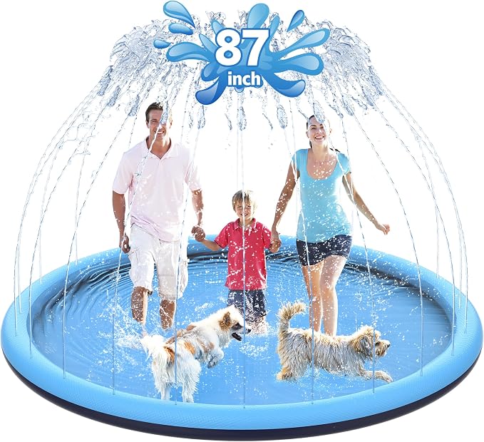 CACSPS 87" Non-Slip Splash Pad for Kids and Dog, Thicken Sprinkler Pool Summer Outdoor Water Toys, Extra Large Backyard Wading Pool for Children Boys & Girls or Pet Dog (Blue)
