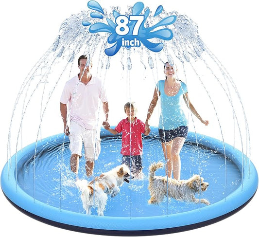 CACSPS 87" Non-Slip Splash Pad for Kids and Dog, Thicken Sprinkler Pool Summer Outdoor Water Toys, Extra Large Backyard Wading Pool for Children Boys & Girls or Pet Dog (Blue)