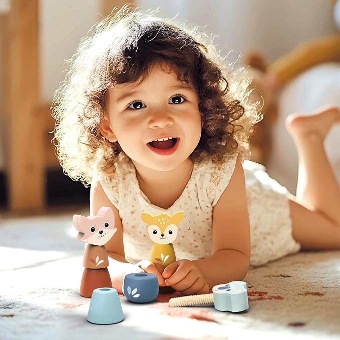 SPEEDY MONKEY Wooden Screw Toys for Toddlers 24m+ | Animal Nuts & Bolts Set for Kids | Fine Motor Skills, Hand-Eye Coordination, Twisting & Stacking Activity Toy | FSC Wood Preschool Learning Play