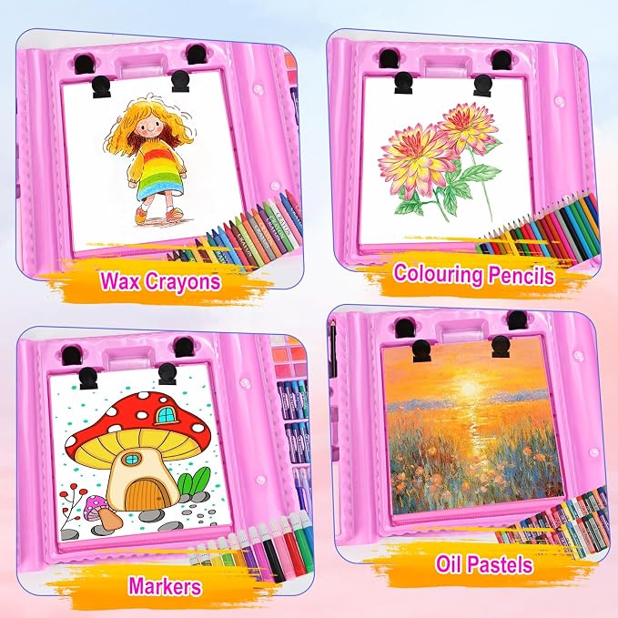 Art Supplies, 230 PCS+ Drawing Art Kit, Kids Art Set with Double Sided Trifold Easel, Colored Pencils, Crayons, Oil Pastels, Watercolor Pens, Coloring Book, Gifts for Girls Boys 4-12, Teens, Beginners