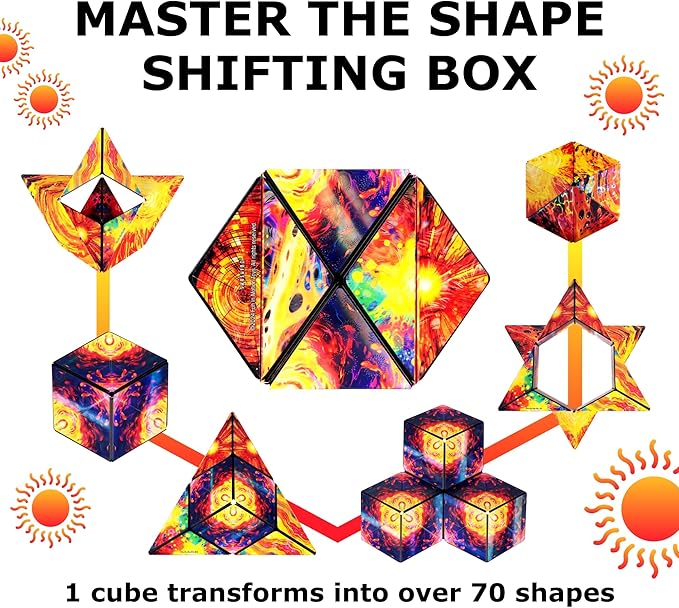 Shashibo Sensory Fidget Toy for Adults & Kids, Stress Relief Fidget Toy for Adults, Teens & Kids, Cool Fidget Toys for Desk, Classroom Must Have, Sensory Shape Shifting Cube, 100+ Possible Shapes