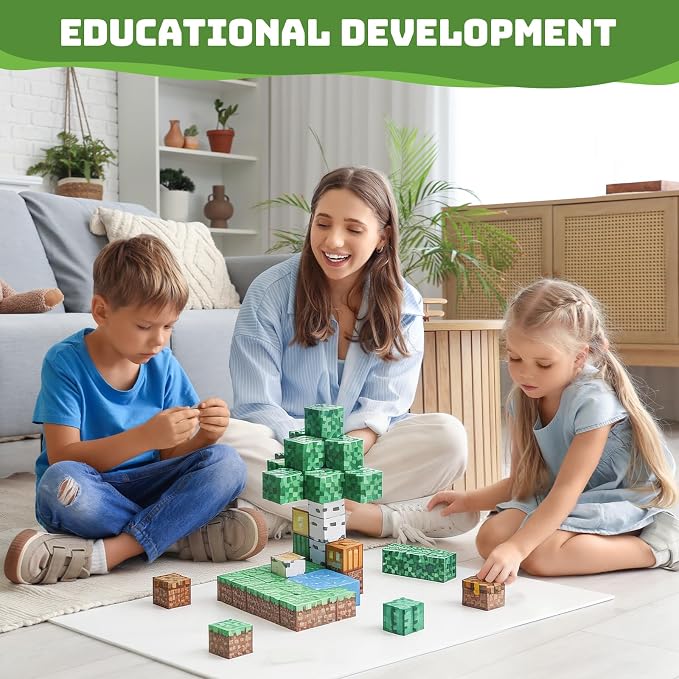 48PCS Magnetic Building Blocks for Kids 3-8 | Super Strong Magnets, STEM Educational Magnet Cubes, Minecraft-Style Construction Toy, Non-Toxic Sensory Play, Birthday Gifts for Boys & Girls