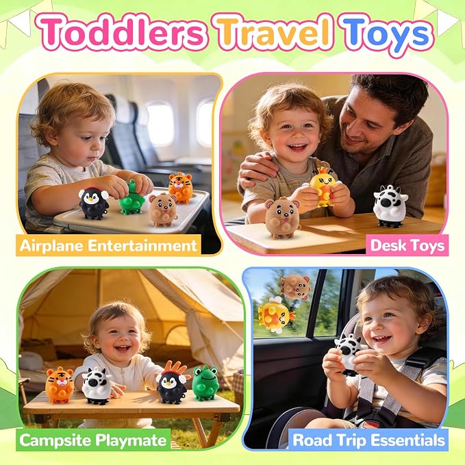 ChildFun 6 PCS Animal Suction Popper Sensory Toys, Toddler Travel Toys for Airplane Car Activities, Silicone Fidgets Toys for 12 Months+ Babies, Toys for 1 2 3 Year Old Girls Boys Birthday Gifts