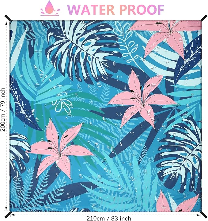 WIWIGO Beach Blanket Waterproof Sandproof Beach Mat 79" X 83"/10'x9'for 2-8 Adults Quick Drying Outdoor Picnic Mat Beach Accessories for Travel, Camping, Hiking