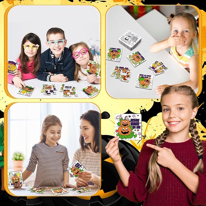 Realspring 24 Pack Christian Pumpkin Color Your Own Halloween Jigsaw Puzzles for Kids 3-5, 4-6, 6-8, Christian Pumpkin Crafts DIY Coloring Paper Jigsaw Halloween Party Favors Goodie Treat Gift