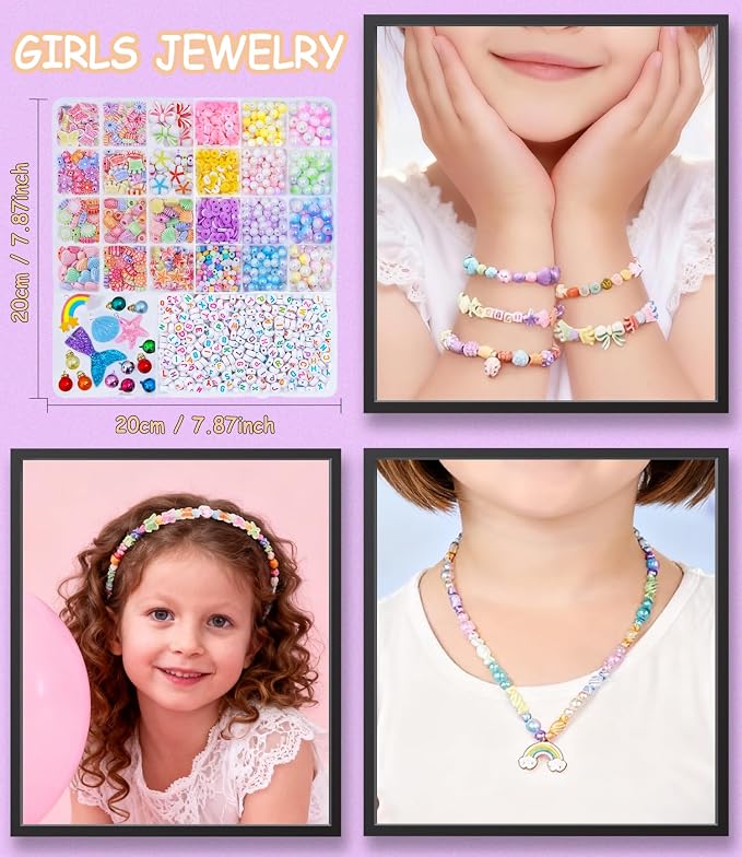 MiuCo Bracelet Making Kit for Girls Ages 5-6-8-12, Jewelry Making Kit With Clay Beads, Letter Beads, Pearl Beads, Ocean Charms &2 DIY Headbands, Arts and Crafts Gifts for Kids Girls Birthday Christmas