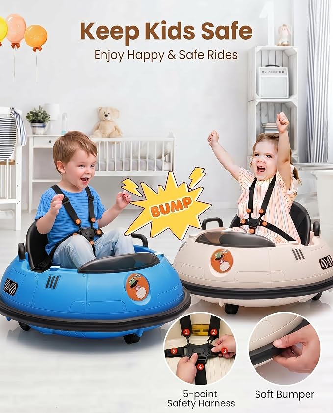 Garvee 12V Kids Ride On Bumper Car with Parental Remote Control, 360° Spin Electric Toddler Bumping Car, LED Lights, Safety Belt & Music, Ride On Cars for 18 Months+ Toddlers