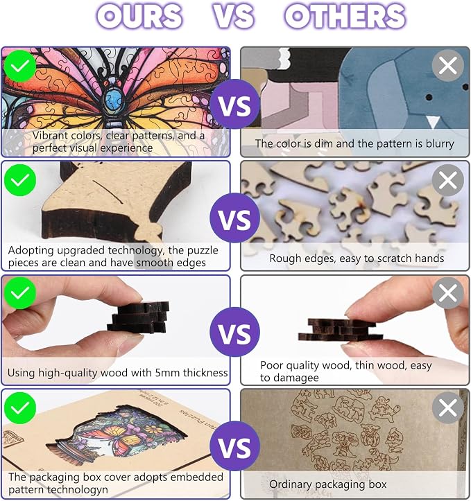 Leodozzio Butterfly Wooden Jigsaw Puzzle 200 Pieces, 5MM Thick Unique Shaped Puzzle, Home Wall Decor, Creative Gift for Women & Girls, Mother’s Day, Family Game, 8.8 x 12.2 Inch