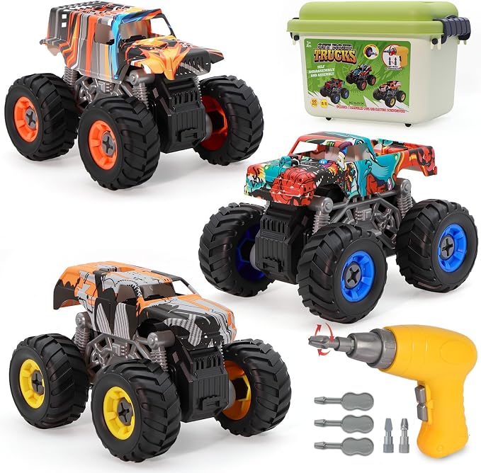 Take Apart Monster Truck STEM Toys for 3-8 Year Old Boys Girls,Educational Building Toys with Electric Drill & Storage Box Gift Birthday Christmas for Boys Girls Kids Toddlers