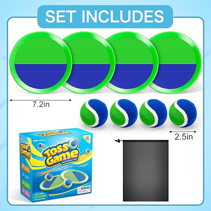 Outdoor Toys for Kids Ages 4-8, Outside Game for 3 4 5 6 7 8 -12 Year Old Boys Girls, Catch Ball Toss Game for Beach, Pool, Yard- Toddlers Birthday Gifts Easter Basket Stuffers(4Pcs Green Paddles)