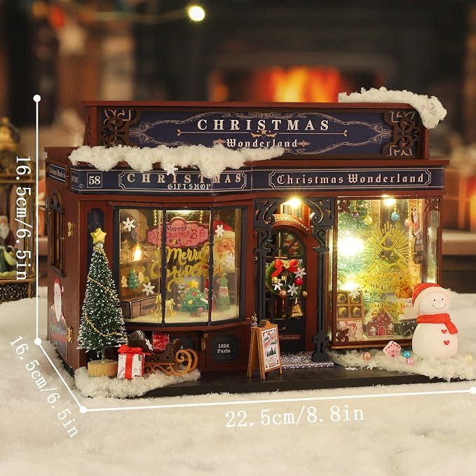 fifijoy Christmas Miniature Dollhouse Kit, DIY Dollhouse Miniature House Kit for Adults, Tiny House Kits Mini Model Building Sets with Music (Christmas Wonderland)