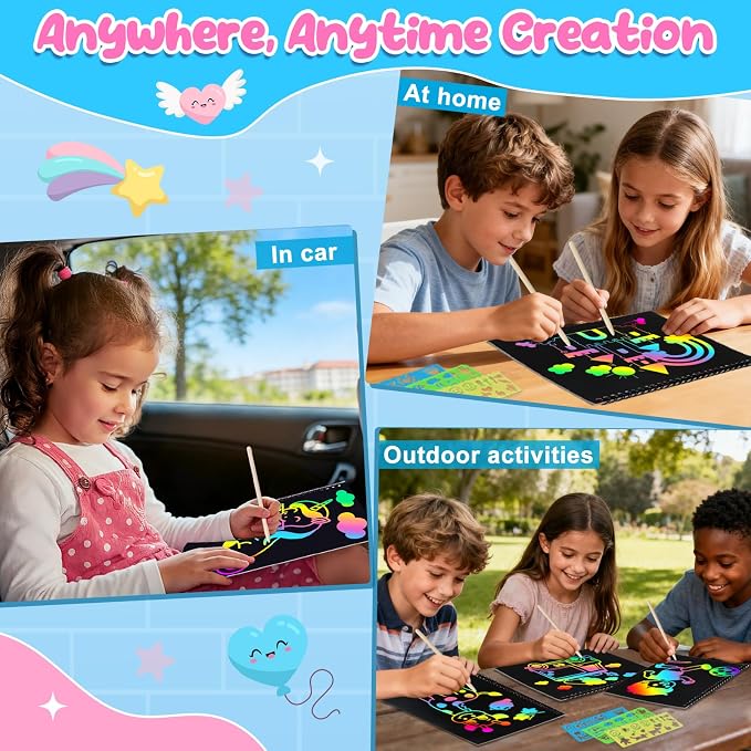 ZMLM Scratch Paper Art-Crafts Gift: 2 Pack Rainbow Notebooks Supplies Toys Easter Basket Stuffers for 3 4 5 6 7 8 9 10 Years Old Girls and Boys Kids Birthday Party Travel Games (Pink & Blue)