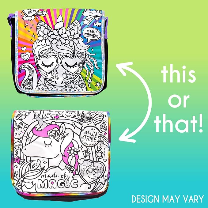 Just My Style Color Your Own Unicorn, Personalized Doodle Messenger Bag with Adjustable Strap, Great for School & Errands, Gift Ideas for Girls, Crafts Activity for Kids Ages 6, 7, 8, 9